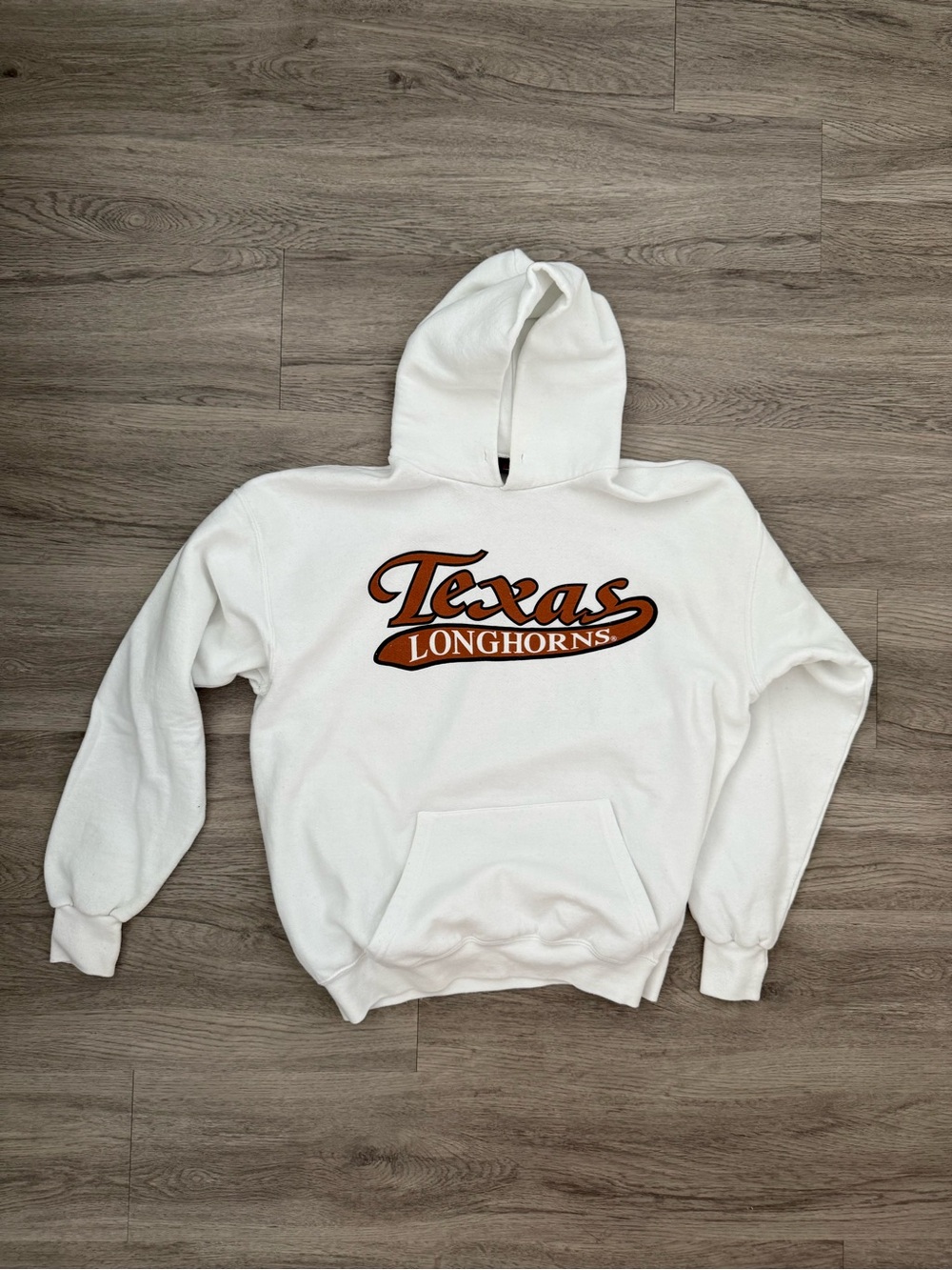 Vintage Texas Longhorns White Hoodie with Orange Logo Large